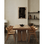 This Teak Bok Dining Chair features an airy shape with rock-solid construction,  making this piece a timeless and remarkable design to enjoy for years to come. Pair with a dining table or stand-alone against a wall, hallway, or end of the bed! Designed by Alain can Havre  Dimensions: 20"w x 21.5"d x 30"h  Weight: 12 lbs  Seat Height: 18"  Material: Oak, 100% solid wood Finish: Varnished