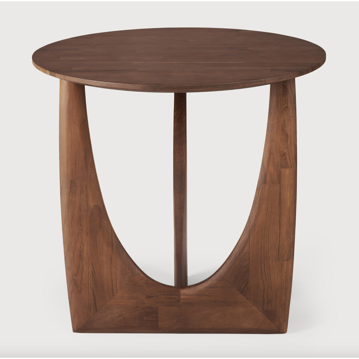 From any angle, the Teak Geometric Side Table does not only look different, it also becomes different. We love seeing this table as a sculptural accent to your living space or office.  Designed by Alain van Havre  Dimensions: 20.5"w x 20.5"d x 20"h  Weight: 11 lbs  Material: Teak Finish: Varnished