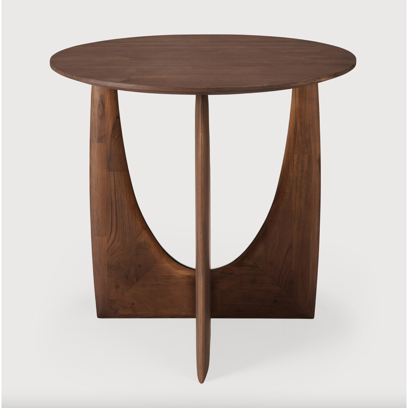From any angle, the Teak Geometric Side Table does not only look different, it also becomes different. We love seeing this table as a sculptural accent to your living space or office.  Designed by Alain van Havre  Dimensions: 20.5"w x 20.5"d x 20"h  Weight: 11 lbs  Material: Teak Finish: Varnished