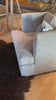 Verellen's Marilyn Sofa Family is bench-crafted in their North Carolina atelier, and features:  foam down seat construction loose boxed style seat cushion diamond tufted inside back with fabric covered ball buttons optional without tufting large and small knife edge toss pillows double needle stitch detail 4″ H conical leg
