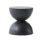 Featuring Aliza End Table by Four Hands at Amethyst Home. Solid black-finished pine sculpts an hourglass silhouette for an organic look with this Aliza End Table. Makes for a handy extra surface solo or paired! Due to materials' natural essence, cracks are to be expected and may develop over time. Knots, color variance and stain will vary from piece to pi.  Amethyst Home provides interior design, new home construction design consulting, vintage area rugs, and lighting in the Washington metro area.