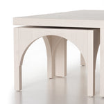 Featuring Amara Coffee Table by Four Hands at Amethyst Home. Meet a forward-thinking oak coffee table as stylish as it is functional with this Amara Coffee Table. We love the beautifully arched sides with four separate nesting tables that slide out to create ample extra surfaces as needed, tucking back under with ease.
Overall Dimensions: 47.25"W x 47.25"L.  Amethyst Home provides interior design, new home construction design consulting, vintage area rugs, and lighting in the Nashville metro area.