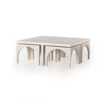 Featuring Amara Coffee Table by Four Hands at Amethyst Home. Meet a forward-thinking oak coffee table as stylish as it is functional with this Amara Coffee Table. We love the beautifully arched sides with four separate nesting tables that slide out to create ample extra surfaces as needed, tucking back under with ease.
Overall Dimensions: 47.25"W x 47.25"L.  Amethyst Home provides interior design, new home construction design consulting, vintage area rugs, and lighting in the Nashville metro area.