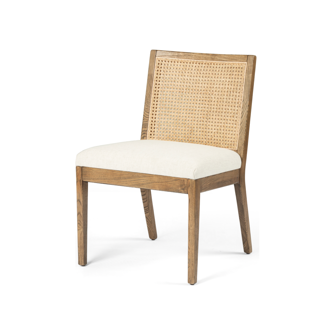 The love the retro style the natural cane of this Antonia Cane Toasted Nettlewood Armless Dining Chair brings to a dining room.   Overall Dimensions: 22.50"w x 23.50"d x 33.00"h Seat Depth: 19.25" Seat Height: 19.5"  Colors: Natural Cane, Toasted Nettlewood, Savile Flax Materials: Cane, Solid Nettlewood, 92% Pl, 8% Li