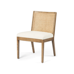 The love the retro style the natural cane of this Antonia Cane Toasted Nettlewood Armless Dining Chair brings to a dining room.   Overall Dimensions: 22.50"w x 23.50"d x 33.00"h Seat Depth: 19.25" Seat Height: 19.5"  Colors: Natural Cane, Toasted Nettlewood, Savile Flax Materials: Cane, Solid Nettlewood, 92% Pl, 8% Li