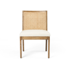 The love the retro style the natural cane of this Antonia Cane Toasted Nettlewood Armless Dining Chair brings to a dining room.   Overall Dimensions: 22.50"w x 23.50"d x 33.00"h Seat Depth: 19.25" Seat Height: 19.5"  Colors: Natural Cane, Toasted Nettlewood, Savile Flax Materials: Cane, Solid Nettlewood, 92% Pl, 8% Li