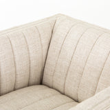 Featuring Augustine Swivel Chair - Cream by Four Hands at Amethyst Home. You will love the dramatic channeling of this Augustine Cream Swivel Chair. The swivel feature sets this apart from other chairs and is a great choice for any living room or media room. This chair is comfort wrapped in soft linen blend making this everyone's favorite chair.Overall Di.  Amethyst Home provides interior design, new home construction design consulting, vintage area rugs, and lighting in the Alpharetta metro area.