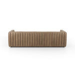 This Augustine 97" Sofa - Palermo Drift features dramatically channeled upholstered in taupe top-grain leather. We love the crisp, clean look and sumptuous sit this offers to a space!   Size: 97"w x 35"d x 26.5"h