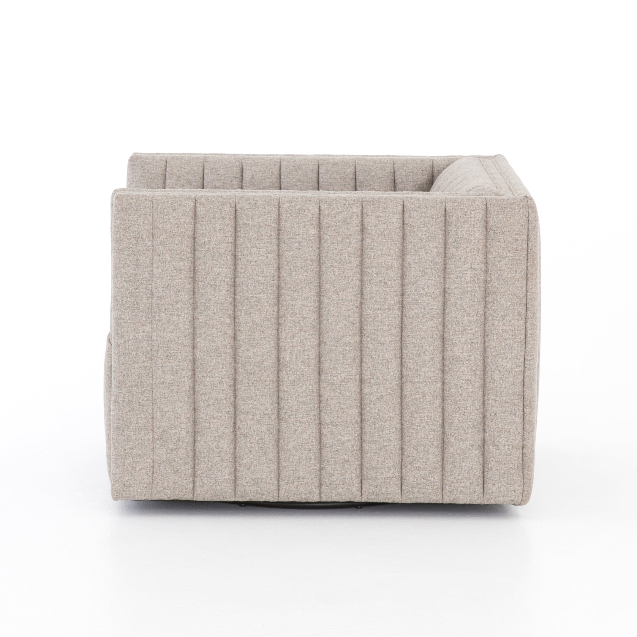 You will love the dramatic channeling of this Augustine Swivel Chair - Orly Natural. The swivel feature sets this apart from other chairs and is a great choice for any living room or media room. This chair is comfort wrapped in soft linen blend making this everyone's favorite chair.  Overall Dimensions: 32.00"w x 34.00"d x 26.50"h
