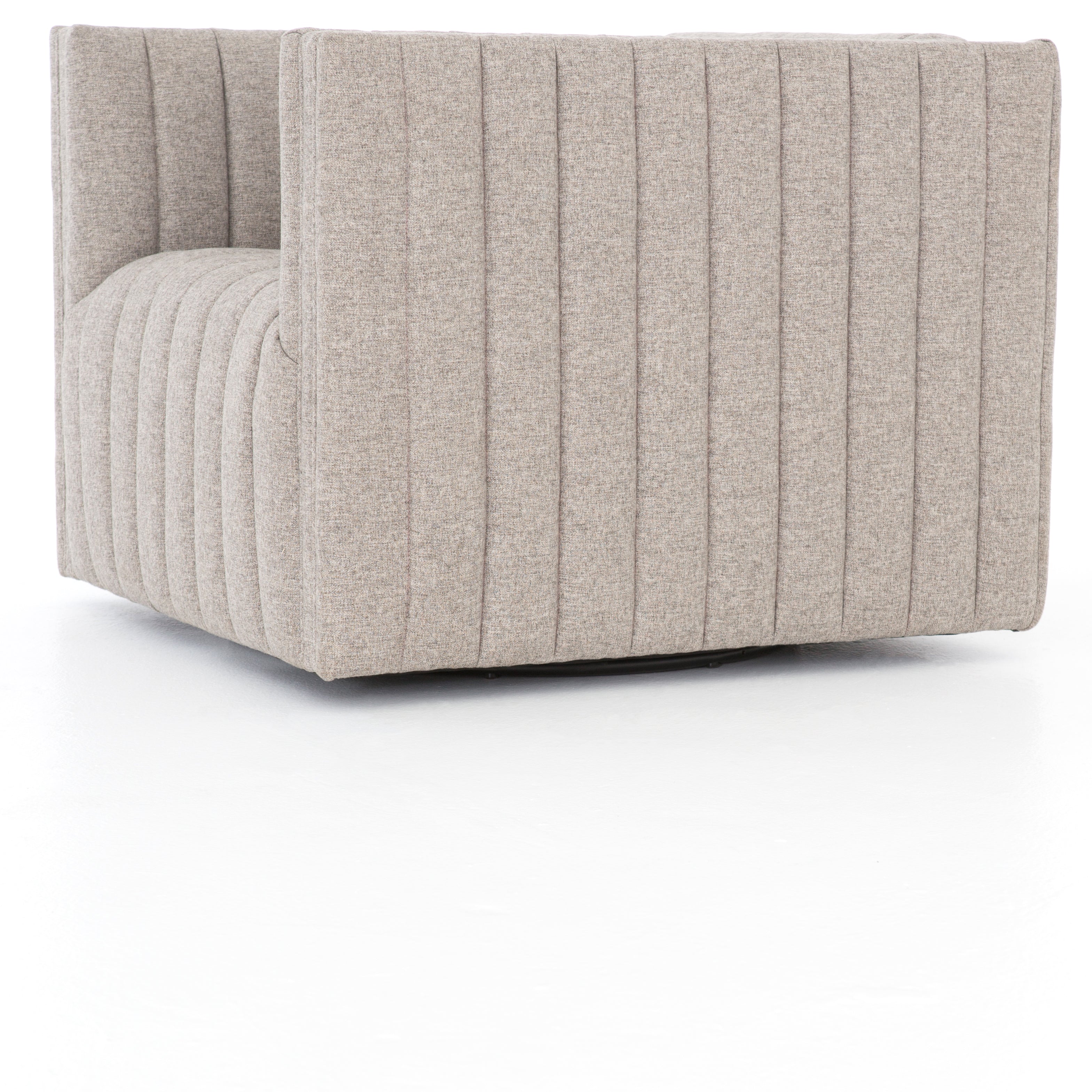 You will love the dramatic channeling of this Augustine Swivel Chair - Orly Natural. The swivel feature sets this apart from other chairs and is a great choice for any living room or media room. This chair is comfort wrapped in soft linen blend making this everyone's favorite chair.  Overall Dimensions: 32.00"w x 34.00"d x 26.50"h