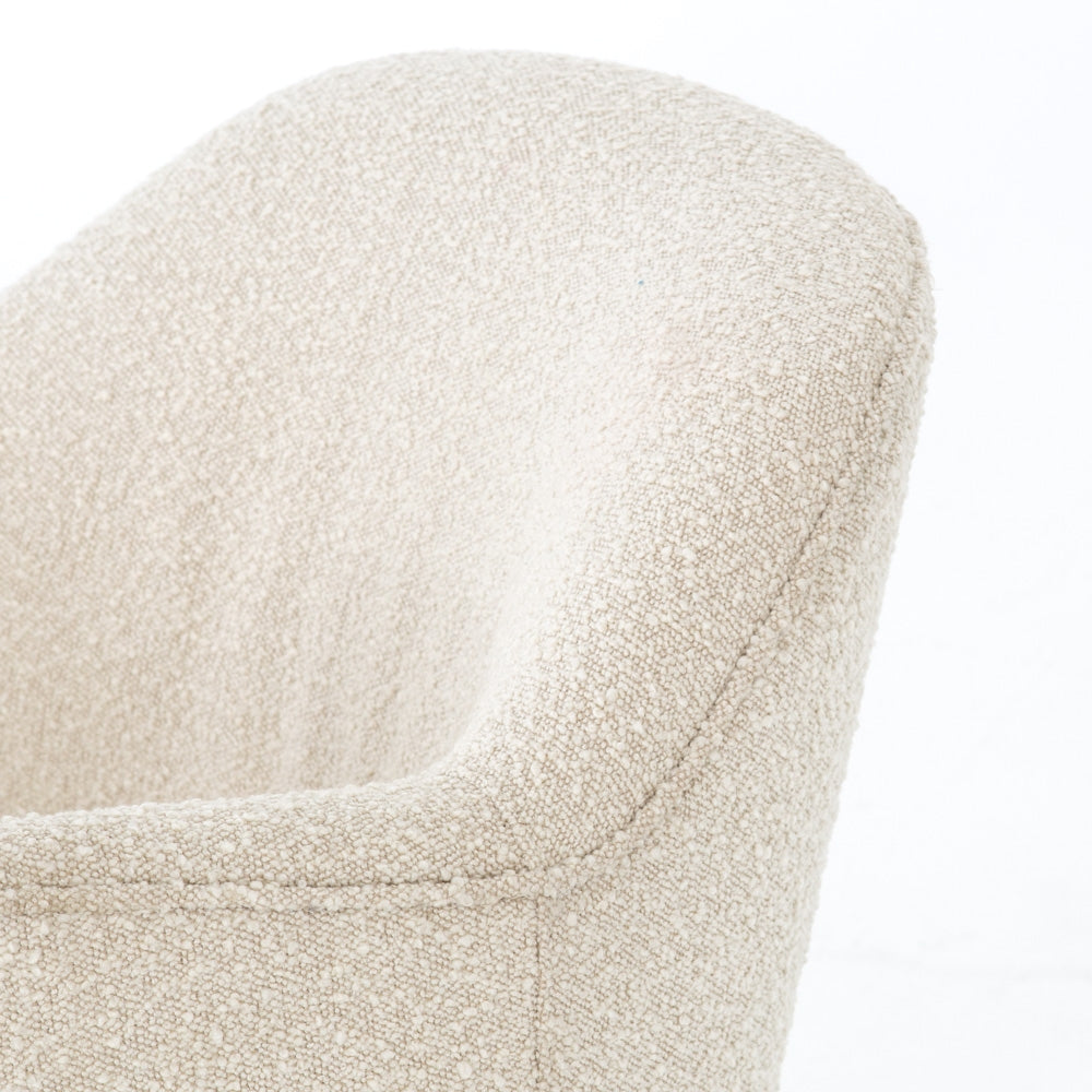We love the drum-style seating of this Aurora Swivel - Knoll Natural. Upholstered in a soothing and textural off-white bouclé, this also features a swivel base - perfect for your office, living room, or other space!  Overall Dimensions: 26.00"w x 31.50"d x 31.00"h