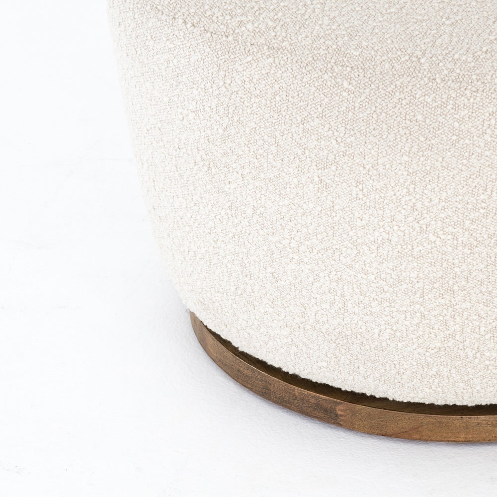 We love the drum-style seating of this Aurora Swivel - Knoll Natural. Upholstered in a soothing and textural off-white bouclé, this also features a swivel base - perfect for your office, living room, or other space!  Overall Dimensions: 26.00"w x 31.50"d x 31.00"h