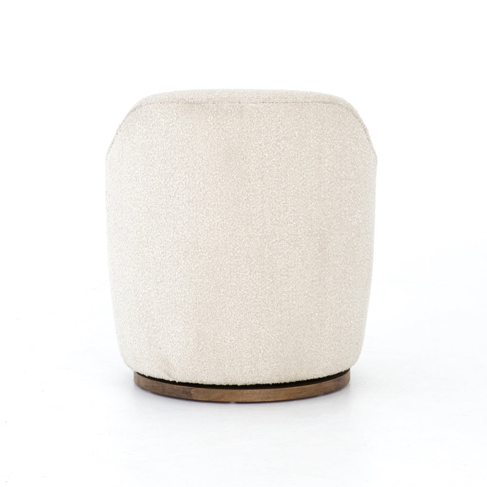 We love the drum-style seating of this Aurora Swivel - Knoll Natural. Upholstered in a soothing and textural off-white bouclé, this also features a swivel base - perfect for your office, living room, or other space!  Overall Dimensions: 26.00"w x 31.50"d x 31.00"h