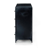 The brass knobs on this Belmont Black 8 Drawer Metal Dress give it a classy, antique look while also being the perfect vessel to store your clothes  Size: 70"w x 18.5"d x 38.5"h Colors: Black Materials: Iron