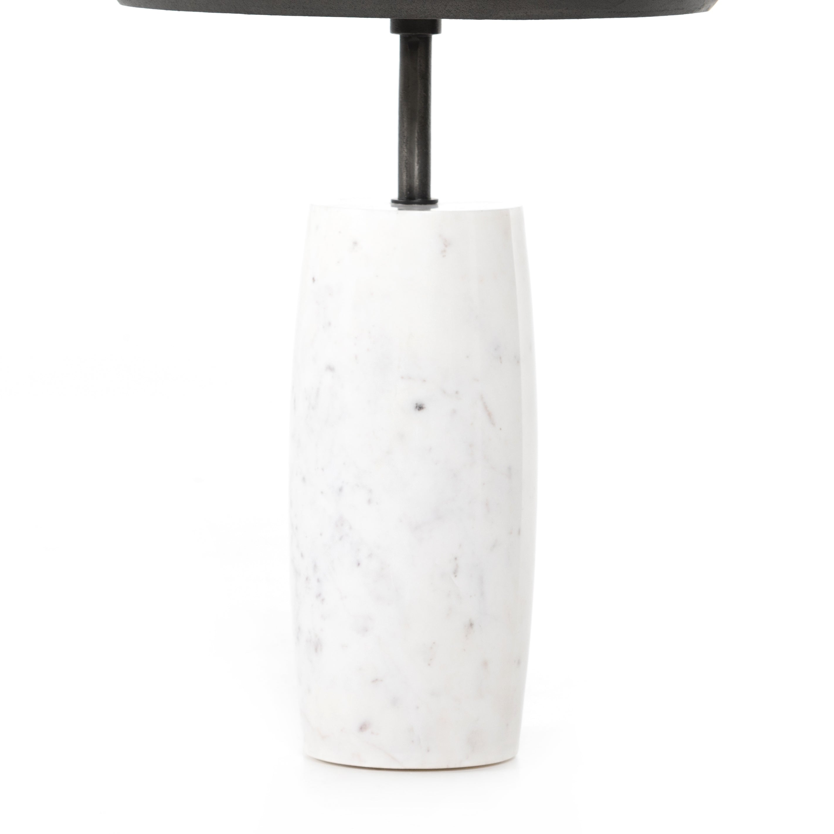 Featuring Cronos End Table - Polished White Marble by Four Hands at Amethyst Home. Simply sophisticated with this Cronos End Table - Polished White Marble. Finished in a polished white, a solid turned marble base supports a tray-style tabletop of grey-hammered iron, spurring beautifully eye-catching contrast for any living room or bedroom. 
Overall Dimensio.  Amethyst Home provides interior design, new home construction design consulting, vintage area rugs, and lighting in the Portland metro area.