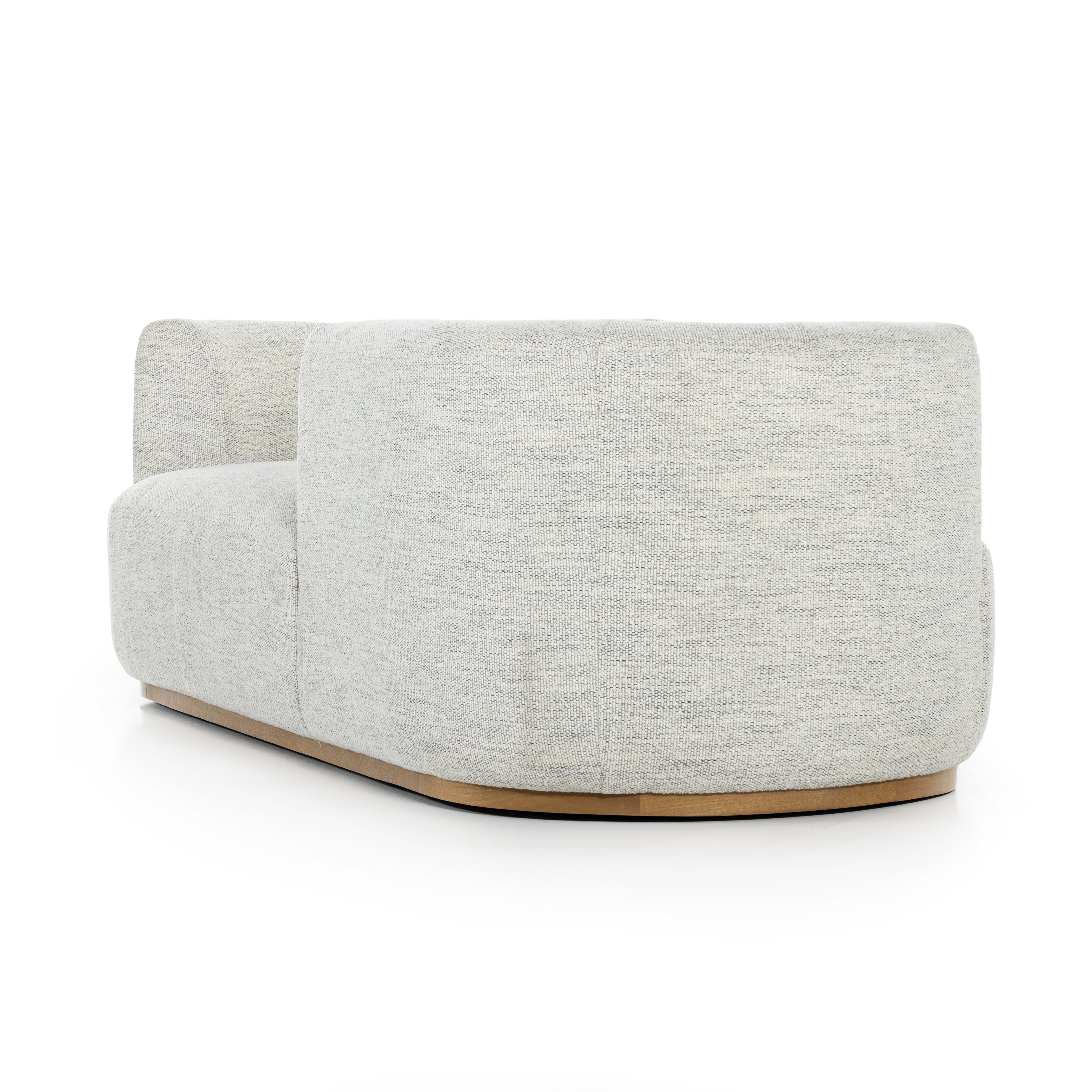 Modern European inspiration and plush curves come head to head in this stylish Deandra Tete a Tete Chaise - Merino Cotton. Upholstered in a soft liquid-repellent performance fabric that feels both casual and elevated, this is the perfect choice for families with kids or pets!  Overall Dimensions: 90.50"w x 38.00"d x 29.00"h