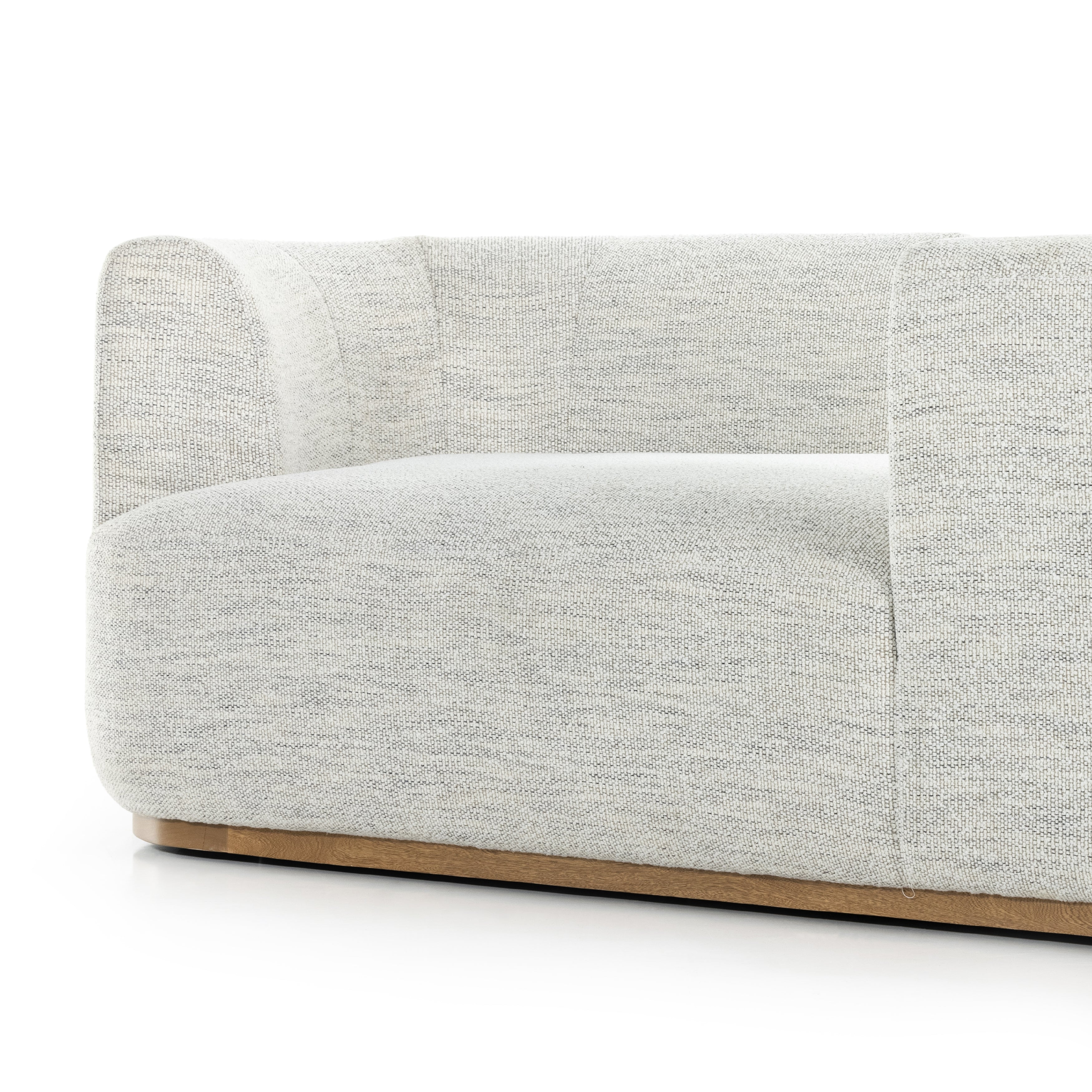 Modern European inspiration and plush curves come head to head in this stylish Deandra Tete a Tete Chaise - Merino Cotton. Upholstered in a soft liquid-repellent performance fabric that feels both casual and elevated, this is the perfect choice for families with kids or pets!  Overall Dimensions: 90.50"w x 38.00"d x 29.00"h