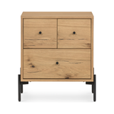Featuring Eaton Light Oak Resin Nightstand by Four Hands at Amethyst Home. This Eaton Nightstand - Light Oak has a gorgeous, thick oak veneer with thin, iron legs. With one large drawer and two smaller drawers, this is the perfect nightstand to complete your bedroom. 
Overall Dimensions: 23.50"W x 18.50"L x 26"HColors: Dark Gunmetal, Light Oak ResinMaterials:.  Amethyst Home provides interior design, new home construction design consulting, vintage area rugs, and lighting in the Austin metro area.