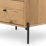 Featuring Eaton Light Oak Resin Nightstand by Four Hands at Amethyst Home. This Eaton Nightstand - Light Oak has a gorgeous, thick oak veneer with thin, iron legs. With one large drawer and two smaller drawers, this is the perfect nightstand to complete your bedroom. 
Overall Dimensions: 23.50"W x 18.50"L x 26"HColors: Dark Gunmetal, Light Oak ResinMaterials.  Amethyst Home provides interior design, new home construction design consulting, vintage area rugs, and lighting in the Houston metro area.