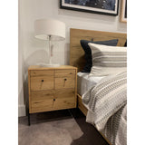 Featuring Eaton Light Oak Resin Nightstand by Four Hands at Amethyst Home. This Eaton Nightstand - Light Oak has a gorgeous, thick oak veneer with thin, iron legs. With one large drawer and two smaller drawers, this is the perfect nightstand to complete your bedroom. 
Overall Dimensions: 23.50"W x 18.50"L x 26"HColors: Dark Gunmetal, Light Oak ResinMateria.  Amethyst Home provides interior design, new home construction design consulting, vintage area rugs, and lighting in the Calabasas metro area.