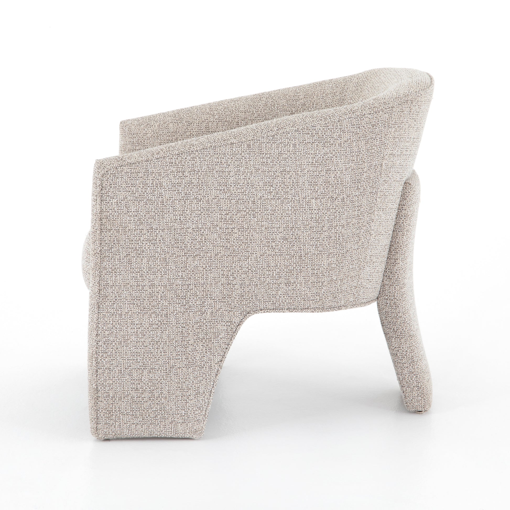 This Fae Chair - Bellamy Storm is well-tailored and stylistically unique. The Italian boucle lends a high-fashion feel to a cleverly constructed three-legged design.  Overall Dimensions: 30.25"w x 29.50"d x 29.50"h
