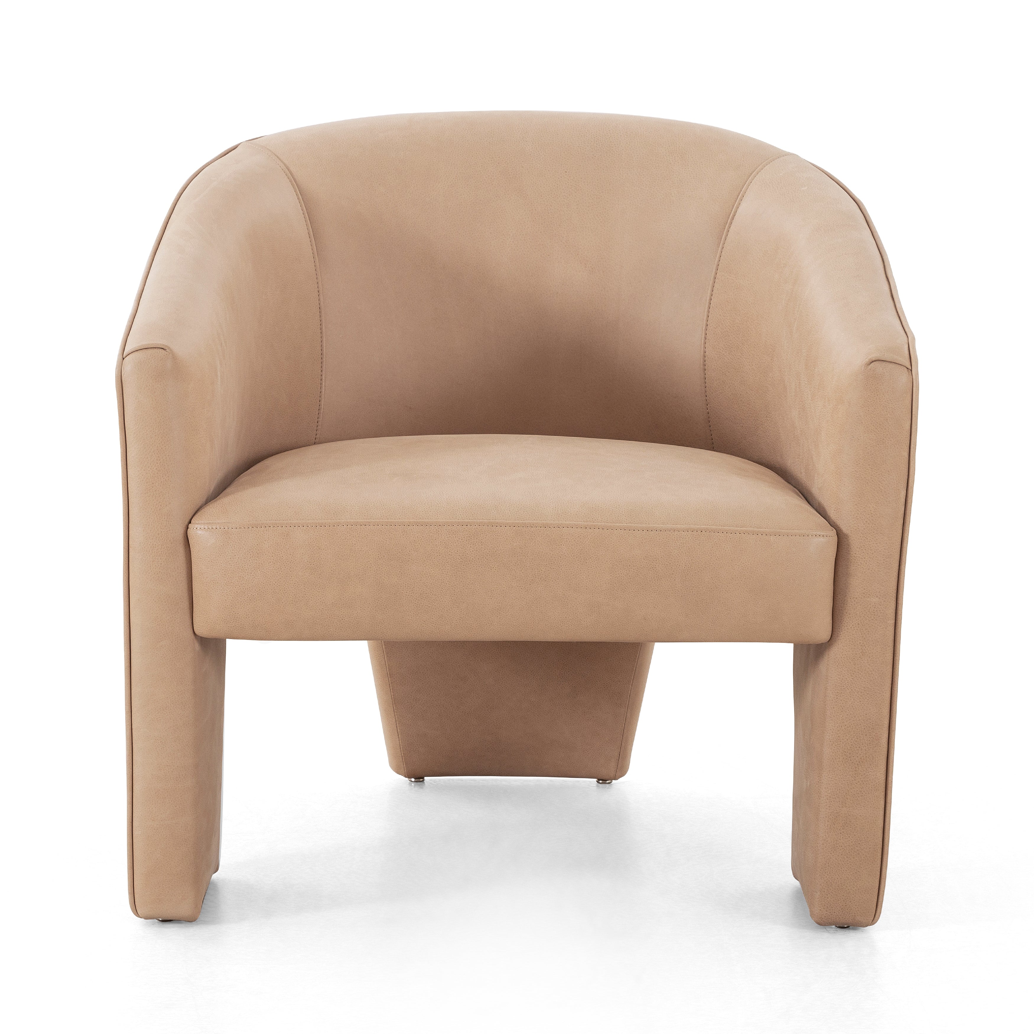 This Fae Chair - Pallermo Nude is well-tailored and stylistically unique. The top grain leather lends a high-fashion feel to a cleverly constructed three-legged design.  Overall Dimensions: 30.25"w x 29.50"d x 29.50"h