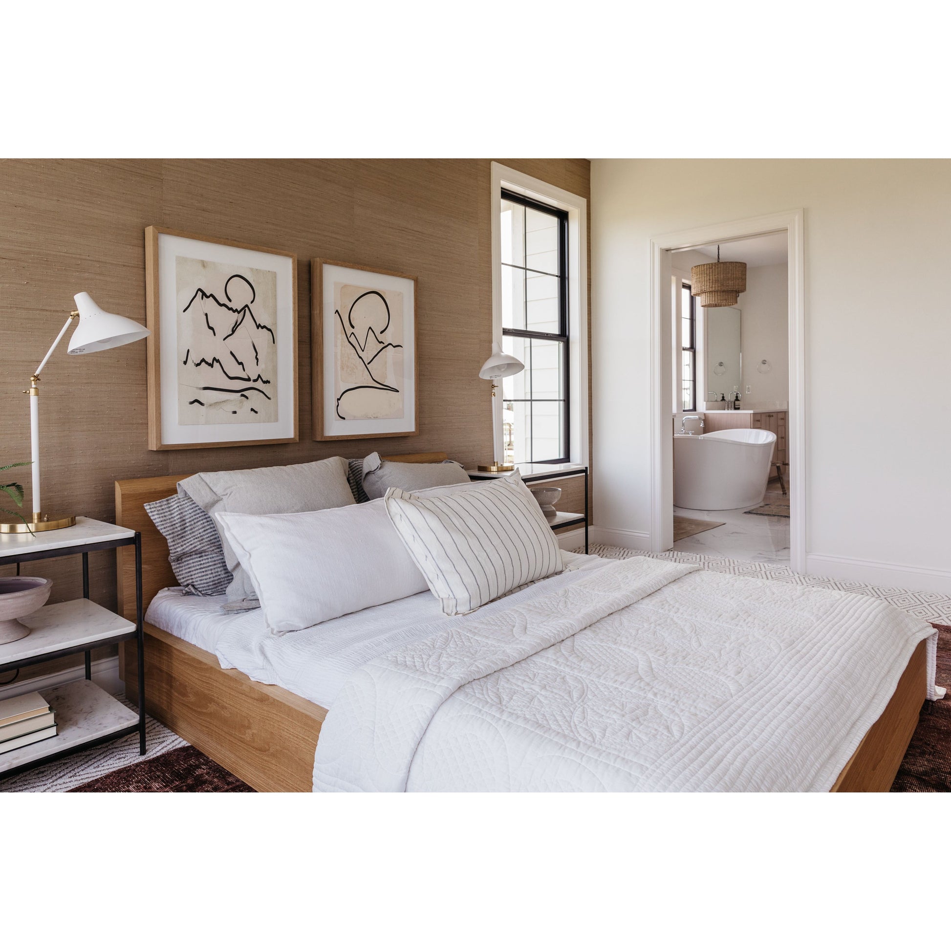 A luxe alternative to nightstands -- this Tatum marble nightstand is sophisticated, easy to style, and we love the proportions with a king sized bed. Amethyst Home provides interior design, new home construction design consulting, vintage area rugs, and lighting in the San Diego metro area.