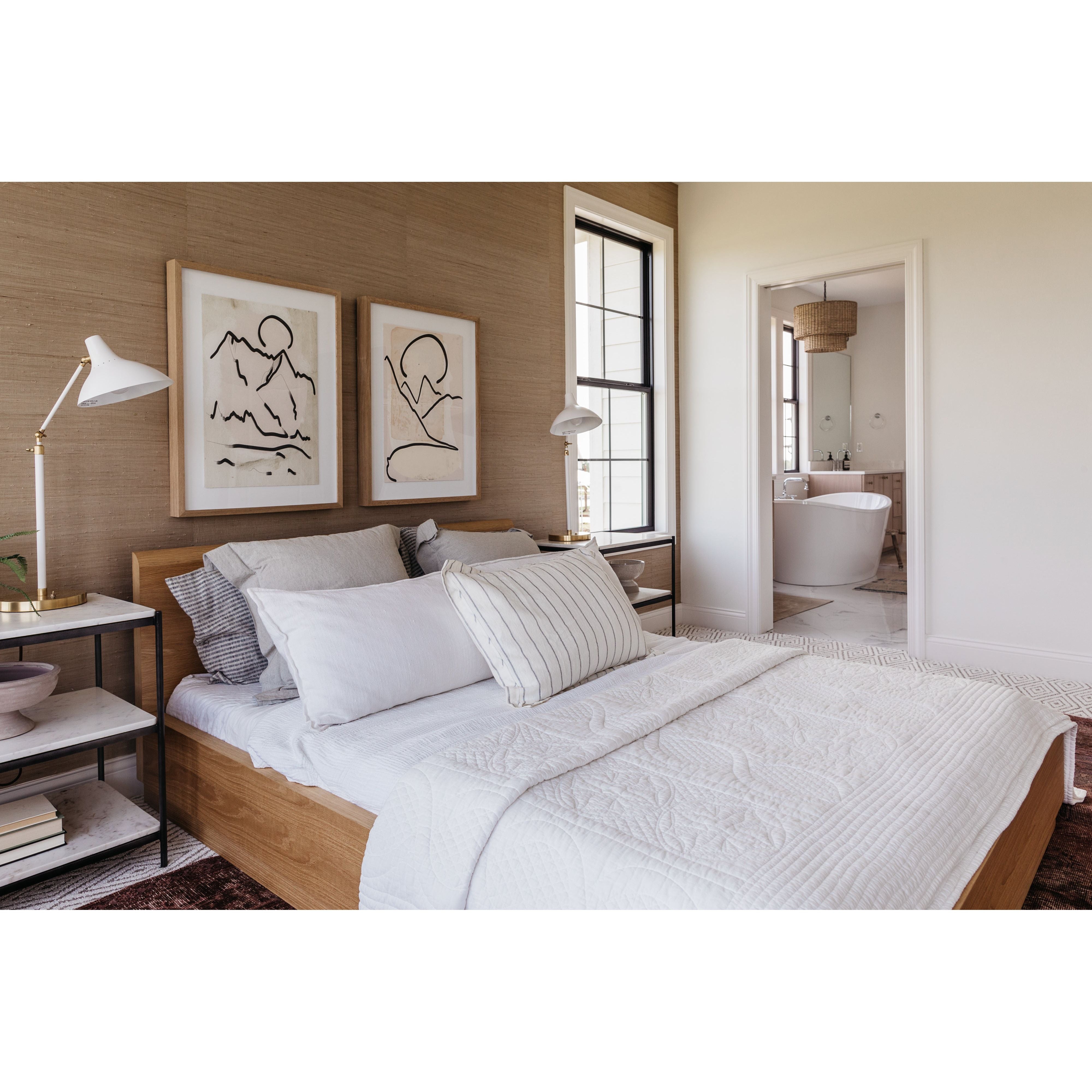 A luxe alternative to nightstands -- this Tatum marble nightstand is sophisticated, easy to style, and we love the proportions with a king sized bed. Amethyst Home provides interior design, new home construction design consulting, vintage area rugs, and lighting in the San Diego metro area.