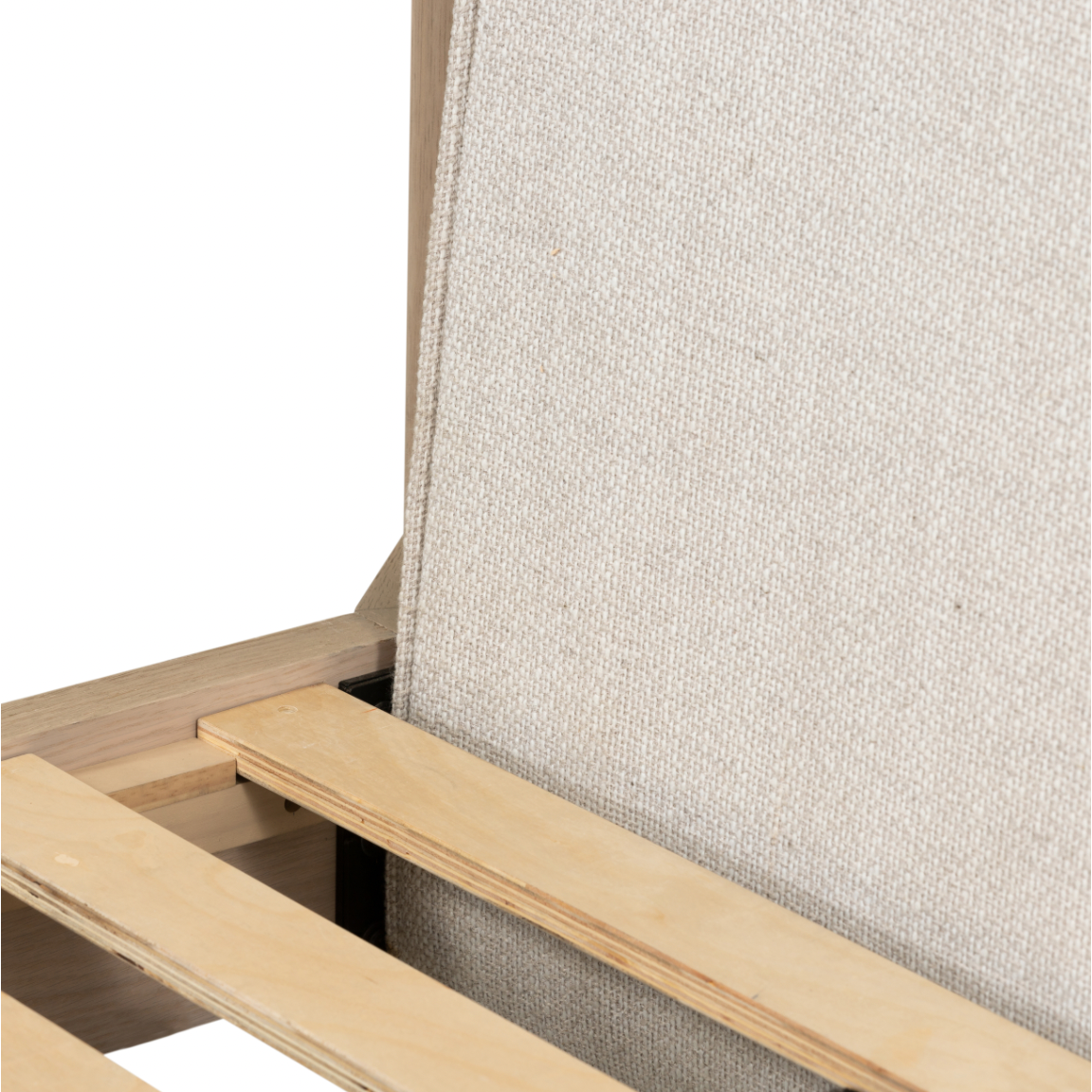 We love the mixed materials of this Harriet Bed. Framed by solid oak with rounded iron corners, an upholstered, sling-style headboard brings a light, modern vibe to any bedroom. Queen Overall Dimensions: 70.50"w x 88.50"d x 51.00"h  King Overall Dimensions: 86.50"w x 88.50"d x 51.00"h
