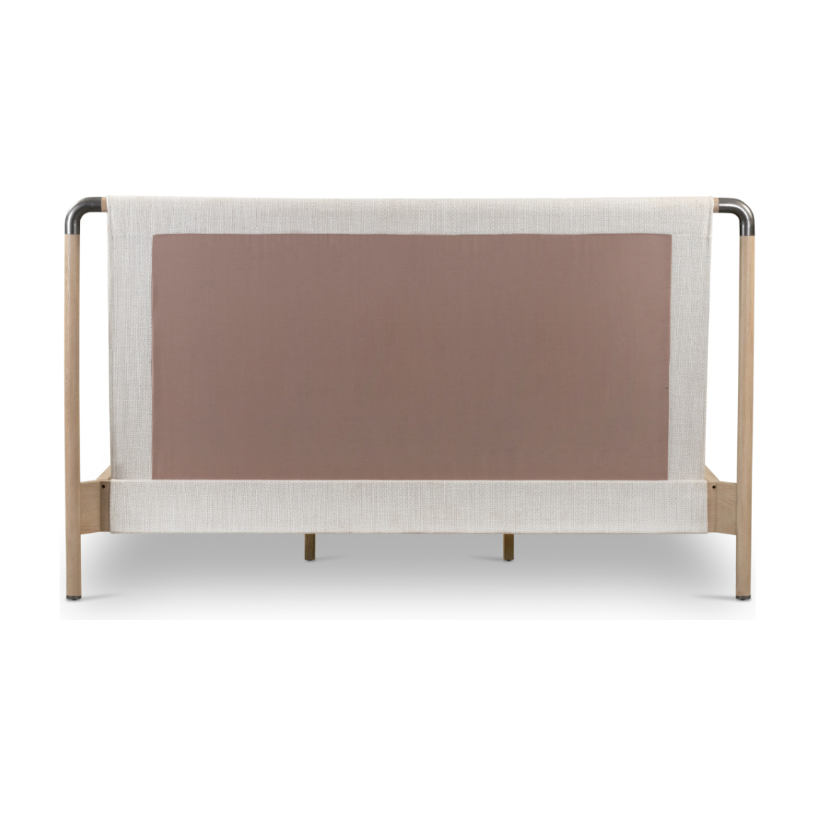 We love the mixed materials of this Harriet Bed. Framed by solid oak with rounded iron corners, an upholstered, sling-style headboard brings a light, modern vibe to any bedroom. Queen Overall Dimensions: 70.50"w x 88.50"d x 51.00"h  King Overall Dimensions: 86.50"w x 88.50"d x 51.00"h