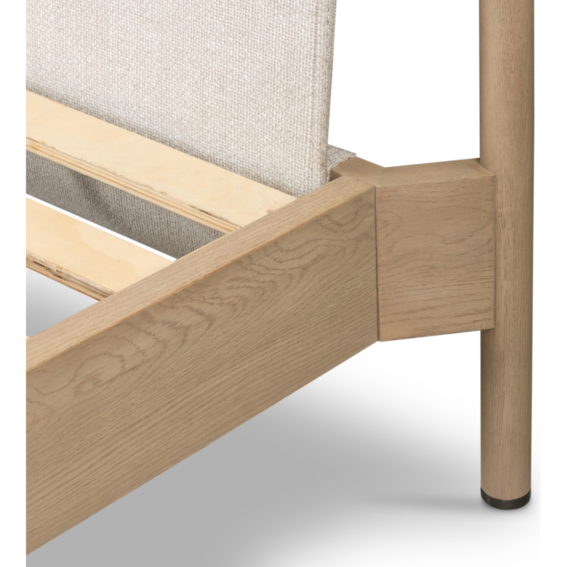 We love the mixed materials of this Harriet Bed. Framed by solid oak with rounded iron corners, an upholstered, sling-style headboard brings a light, modern vibe to any bedroom. Queen Overall Dimensions: 70.50"w x 88.50"d x 51.00"h  King Overall Dimensions: 86.50"w x 88.50"d x 51.00"h