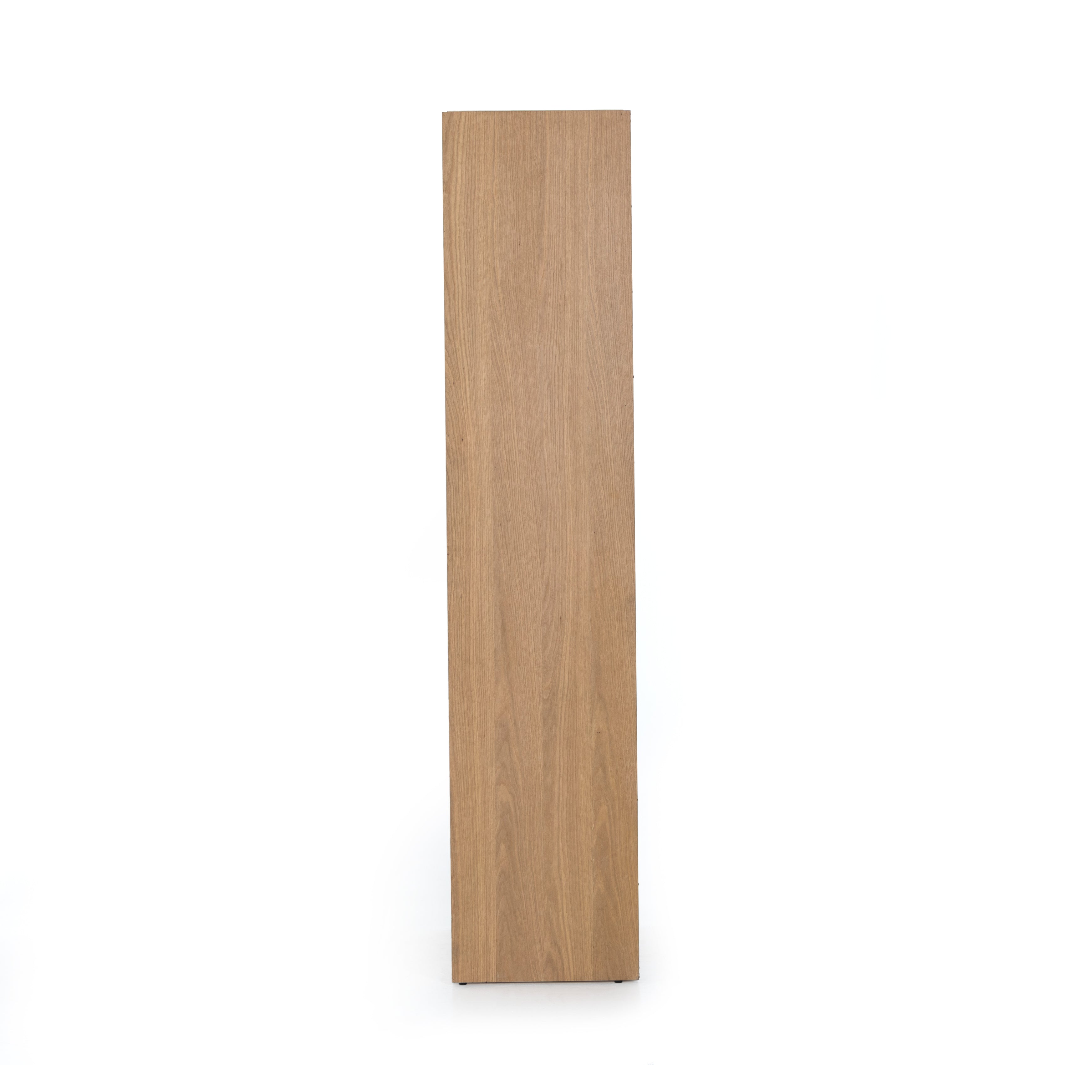 We are obsessed with the natural cane paneling on this Higgs Bookcase - Honey Oak Veneer. The tall, clean frame has four shelves perfect for showcasing your favorite books, family photos, or family heirlooms   Overall Dimensions: 34.75"w x 18.00"d x 84.00"h