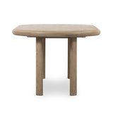 The rounded edges of this Jaylen Extension Dining Table - Yucca Oak are so dreamy. Made from solid oak with an oak veneer, this both a kid friendly and beautiful table to add to any dining room or kitchen area! The extension piece allows entertainment perfect for a few friends or the whole family!   Overall Dimensions: 87.00"w x 42.00"d x 30.00"h