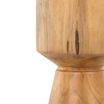 This Jovie Outdoor End Table - Natural Teak is made from solid teak and brings a bright, organic feel to any space.   Amethyst Home celebrates natural materials, which often comes with beautiful imperfections. Each piece is made uniquely for you, please expect some variation and character -- we embrace the design approach of Wabi Sabi  Overall Dimensions: 13.00"w x 13.00"d x 18.00"h