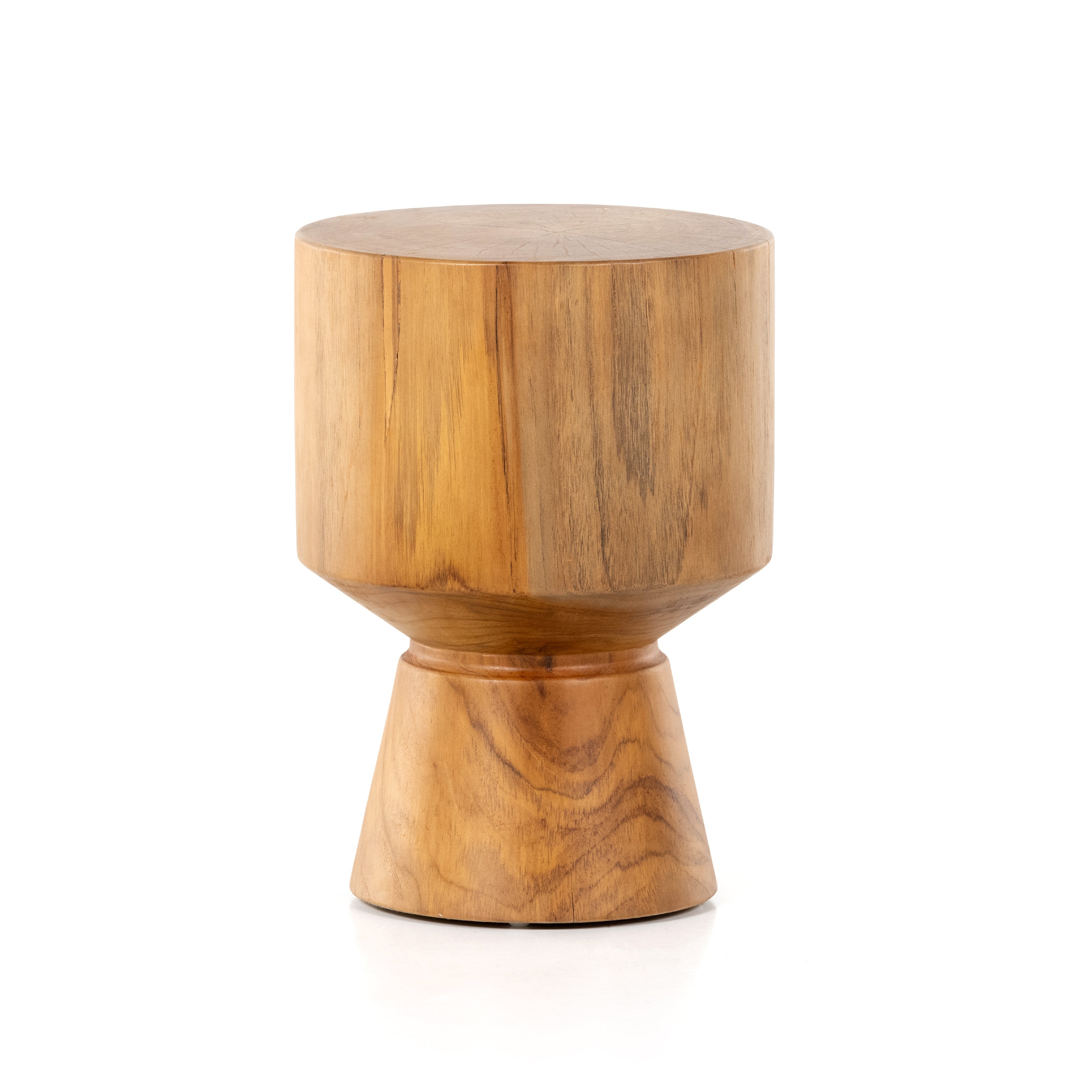 This Jovie Outdoor End Table - Natural Teak is made from solid teak and brings a bright, organic feel to any space.   Amethyst Home celebrates natural materials, which often comes with beautiful imperfections. Each piece is made uniquely for you, please expect some variation and character -- we embrace the design approach of Wabi Sabi  Overall Dimensions: 13.00"w x 13.00"d x 18.00"h