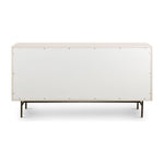 Bring a light look to bedroom styling with this Luella 6 Drawer Dresser - Matte Alabaster. A lacquered six-drawer dresser features woven cane panels and half-moon hardware finished in an aged brass for a beautiful + functional dresser in any bedroom!  Overall Dimensions: 64.00"w x 19.00"d x 33.50"h