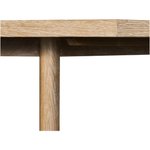 Rustic goes modern with this Mika Dining Table. A triangular stretcher brings architectural interest to this simply styled dining table of white-washed oak.  Overall Dimensions: 84.00"w x 36.00"d x 30.00"h  Colors: Whitewashed Oak Materials: Oak, Oak Veneer