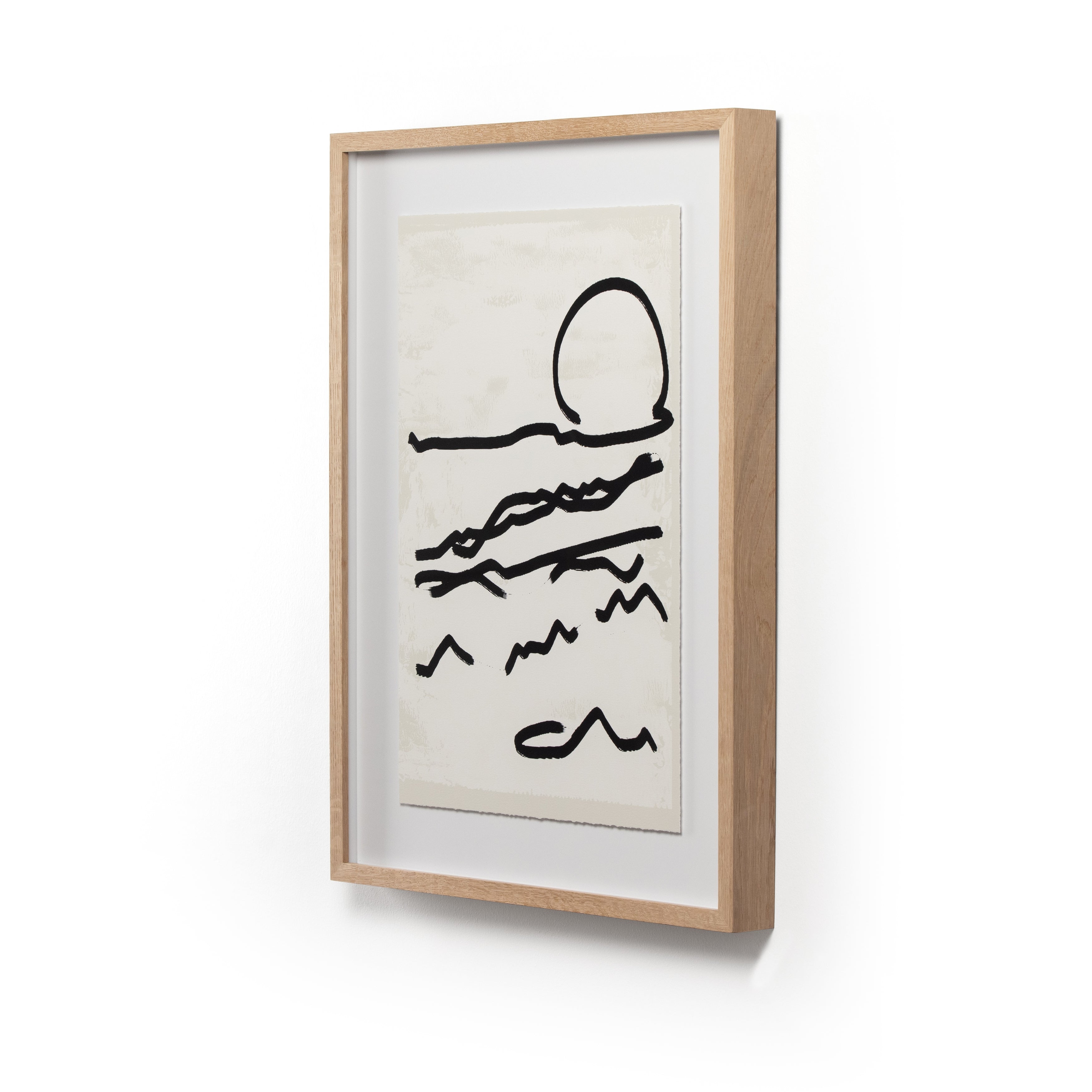 We love the clean contrast Mountain High I Art bings to a space. Original rendering by Bangkok-based art house Coup D'Esprit, this is framed within vertical grain white oak for a museum-quality look.