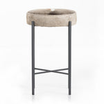 The Nocona Speckled Hide Bar and Counter stool is modern minimalist to a T. Slim and airy, gunmetal-finished iron legs form a cradle-style frame for speckled hide seating, perfectly sized for the counter or bar. Each hide will be unique and will vary. Amethyst Home provides interior design, new home construction design consulting, vintage area rugs, and lighting in the Kansas City metro area.