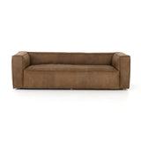 Featuring Nolita Reverse Stitch Sofa - Natural Washed Sand by Four Hands at Amethyst Home. Sophisticated Italian styling with distinctly casual appeal is found in this Nolita Reverse Stitch Sofa - Natural Washed Sand. Top-grain leather takes on a natural sand color with contrast stitching along the welt, sure to elevate the space for any living room. 
Overa.  Amethyst Home provides interior design, new home construction design consulting, vintage area rugs, and lighting in the Monterey metro area.