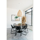 Featuring Powell 55" Dining Table - Bluestone by Four Hands at Amethyst Home. Classic tulip shaping is recast with a rustic black iron finish topped with a solid bluestone table top. This cute bistro style dining table is perfectly sized for a cozy breakfast nook.
Overall Dimensions: 55"W x 55"L x 29.50"H
Colors: Dark Rustic Black, Ebony, BluestoneMaterials: .  Amethyst Home provides interior design, new home construction design consulting, vintage area rugs, and lighting in the Dallas metro area.