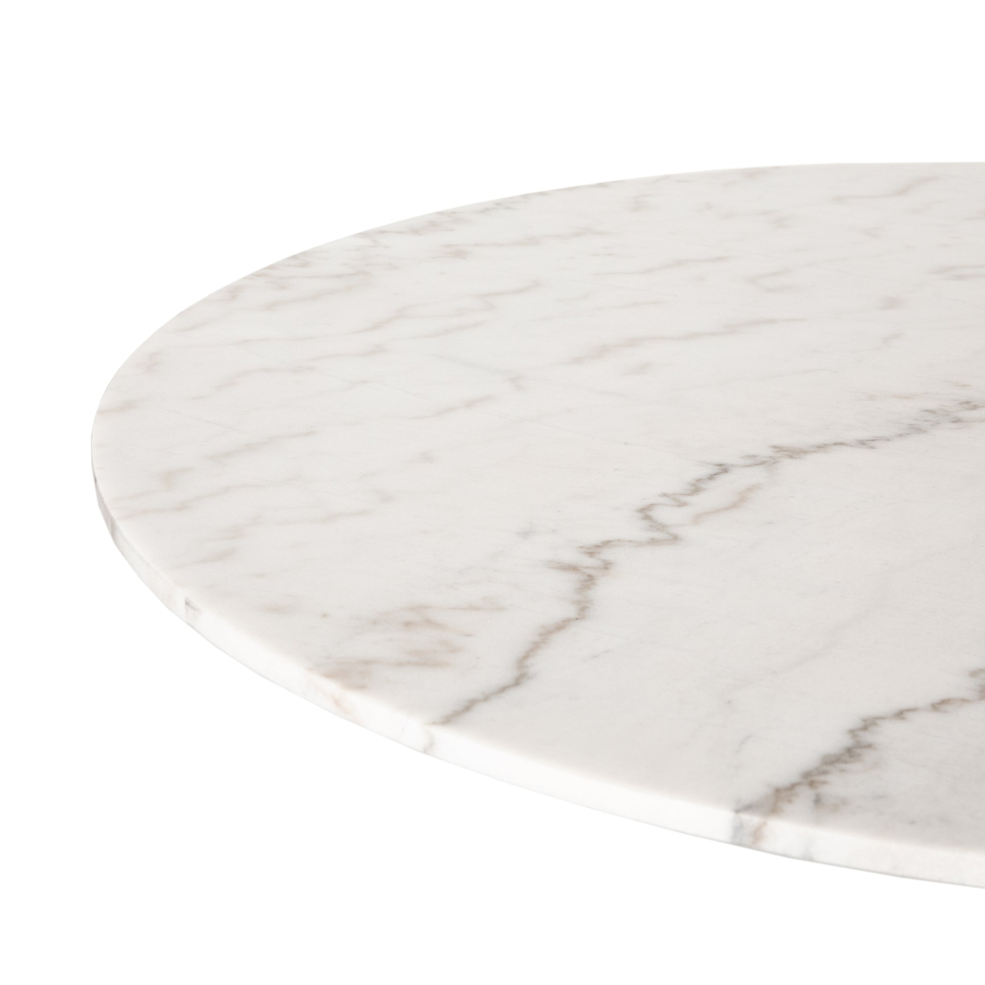 We love the mixed materials found in this Powell Dining Table - White Marble. Classic tulip shaping is recast with a rustic black iron base and rounded top of white marble - a perfect addition to any dining room or kitchen!   Overall Dimensions: 55.00"w x 55.00"d x 29.50"h  Colors: Dark Rustic Black, Weathered Ash, White Marble Materials: Iron, Solid Oak, Solid Marble Weight: 306.44 lb Volume: 34.29 cu ft