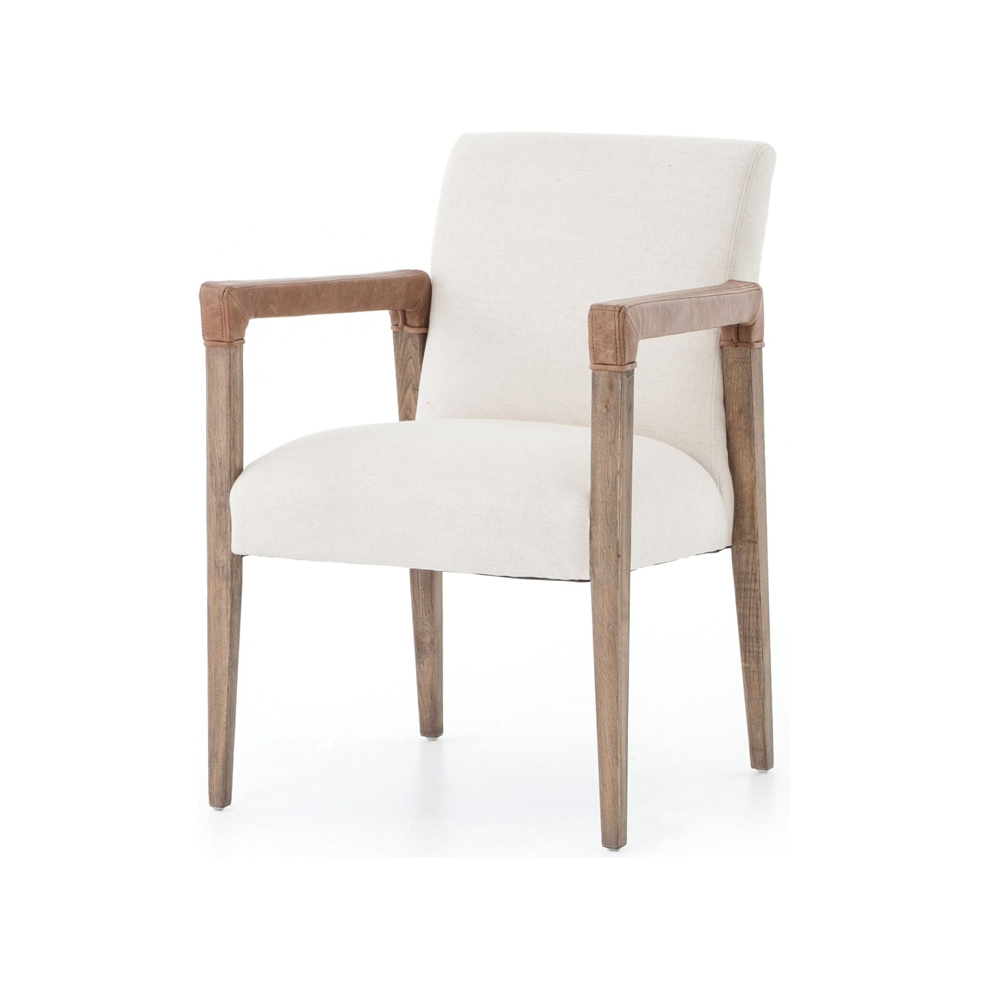 Featuring Reuben Dining Chair - Harbor Natural by Four Hands at Amethyst Home. Elegance is no exaggeration with this Reuben Dining Chair - Harbor Natural. Slim, tapered oak with arms wrapped in vintage leather frames a floating seat covered in natural linen. We'd love to see this in your dining room, kitchen, or other space!
Overall Dimensions: 23.25"W x 2.  Amethyst Home provides interior design, new home construction design consulting, vintage area rugs, and lighting in the Charlotte metro area.