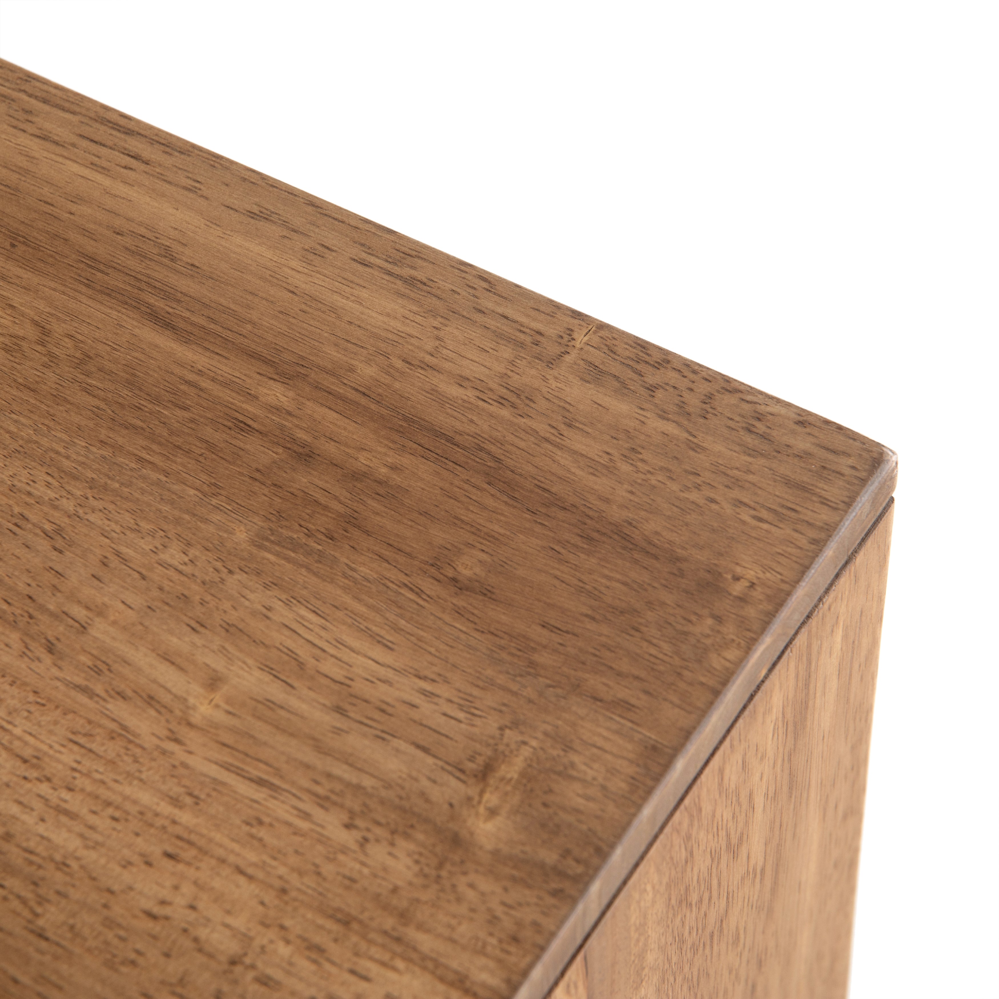 Featuring Reza Media Console - Smoked Honey by Four Hands at Amethyst Home. We love mid-century feel to this Reza Media Console - Smoked Honey. Finished in a light, smoked honey, a clean-lined parawood console sits in an arched cradle base of toasted acacia, for fresh contrast. Twist-lock metal hardware adds a clever finishing touch. Rear cutouts for media.  Amethyst Home provides interior design, new home construction design consulting, vintage area rugs, and lighting in the Charlotte metro area.