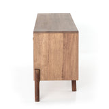 Featuring Reza Media Console - Smoked Honey by Four Hands at Amethyst Home. We love mid-century feel to this Reza Media Console - Smoked Honey. Finished in a light, smoked honey, a clean-lined parawood console sits in an arched cradle base of toasted acacia, for fresh contrast. Twist-lock metal hardware adds a clever finishing touch. Rear cutouts for media cor.  Amethyst Home provides interior design, new home construction design consulting, vintage area rugs, and lighting in the Miami metro area.