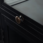 Featuring Shadow Box Sideboard - Black by Four Hands at Amethyst Home. This Shadow Box Sideboard gives your inner collector a place to play. Store prized possessions behind clear glass fronts, with black-finished metal casing and brass hardware for contrast.
Overall Dimensions: 70"W x 17.25"L x 35"H
Colors: Black, Weathered Bronze, Clear Glass, Tempered Gl.  Amethyst Home provides interior design, new home construction design consulting, vintage area rugs, and lighting in the San Diego metro area.