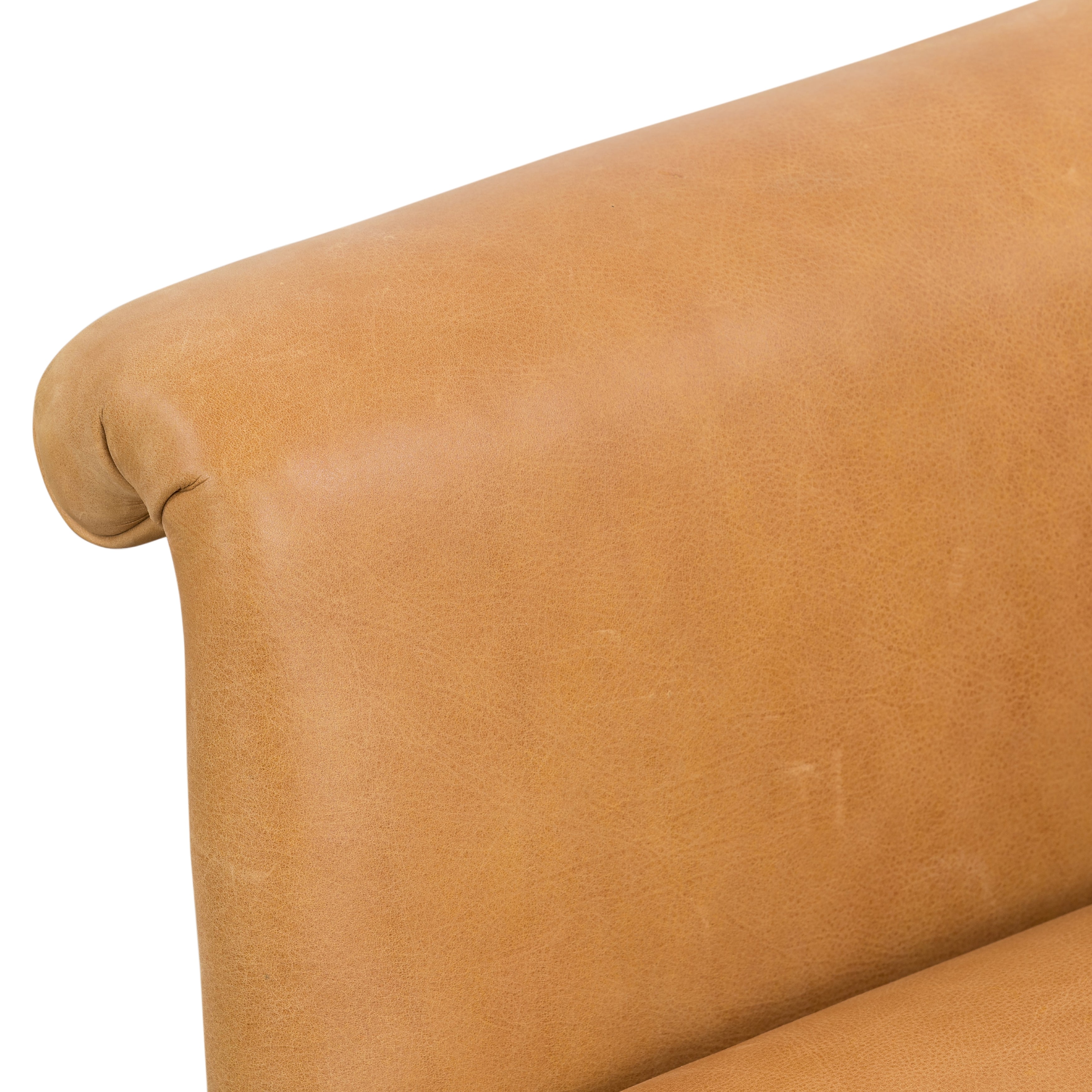 Featuring Suerte Chair - Palermo Butterscotch by Four Hands at Amethyst Home. With a curvy silhouette and classic rolled arms, this Suerte Chair - Palermo Butterscotch has butterscotch leather that lends a fresh feel to vintage-inspired accent seating. The airy iron cradle base brings a beautiful balance of scale to any living room or office!
Overall Dime.  Amethyst Home provides interior design, new home construction design consulting, vintage area rugs, and lighting in the Alpharetta metro area.