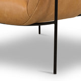 Featuring Suerte Chair - Palermo Butterscotch by Four Hands at Amethyst Home. With a curvy silhouette and classic rolled arms, this Suerte Chair - Palermo Butterscotch has butterscotch leather that lends a fresh feel to vintage-inspired accent seating. The airy iron cradle base brings a beautiful balance of scale to any living room or office!
Overall Dimension.  Amethyst Home provides interior design, new home construction design consulting, vintage area rugs, and lighting in the Tampa metro area.