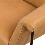 Featuring Suerte Chair - Palermo Butterscotch by Four Hands at Amethyst Home. With a curvy silhouette and classic rolled arms, this Suerte Chair - Palermo Butterscotch has butterscotch leather that lends a fresh feel to vintage-inspired accent seating. The airy iron cradle base brings a beautiful balance of scale to any living room or office!
Overall Dimensio.  Amethyst Home provides interior design, new home construction design consulting, vintage area rugs, and lighting in the Dallas metro area.