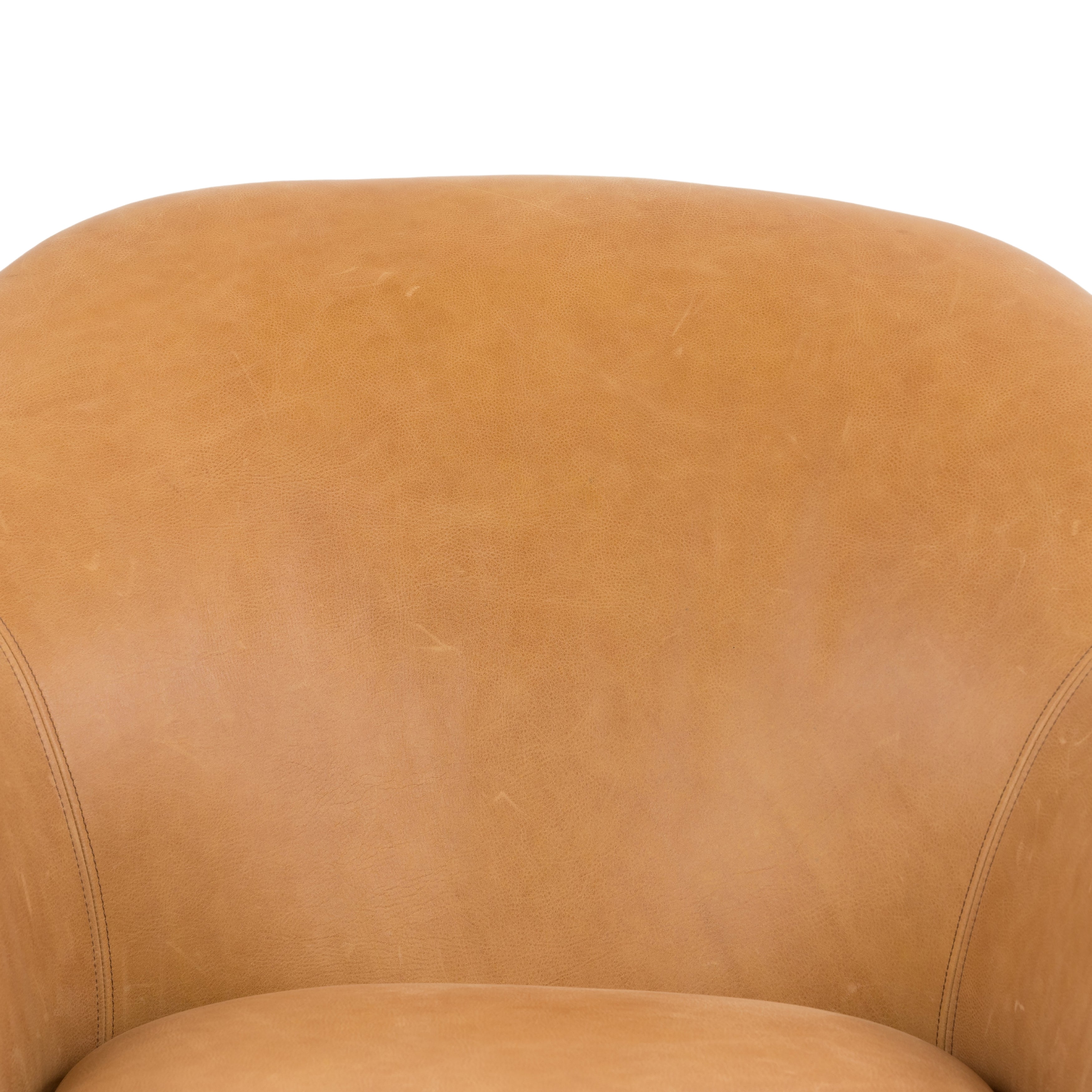 Featuring Suerte Chair - Palermo Butterscotch by Four Hands at Amethyst Home. With a curvy silhouette and classic rolled arms, this Suerte Chair - Palermo Butterscotch has butterscotch leather that lends a fresh feel to vintage-inspired accent seating. The airy iron cradle base brings a beautiful balance of scale to any living room or office!
Overall Dime.  Amethyst Home provides interior design, new home construction design consulting, vintage area rugs, and lighting in the Washington metro area.